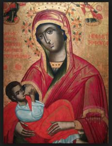 Virgin Mary "lactans" , showing Mary breastfeeding Jesus. Painted in 1784. Byzantine